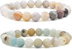 Bivei Natural Gemstone Semi Precious Healing Crystals Handmade Stretchy Round Beads Bracelet,Stocking Stuffers for Women Enhance Positive Energy