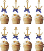 Nautical Cake Decorations Anchor Cupcake Toppers Picks for Ocean Navy Theme Party Baby Shower Birthday Wedding Party Decorations 20Pcs