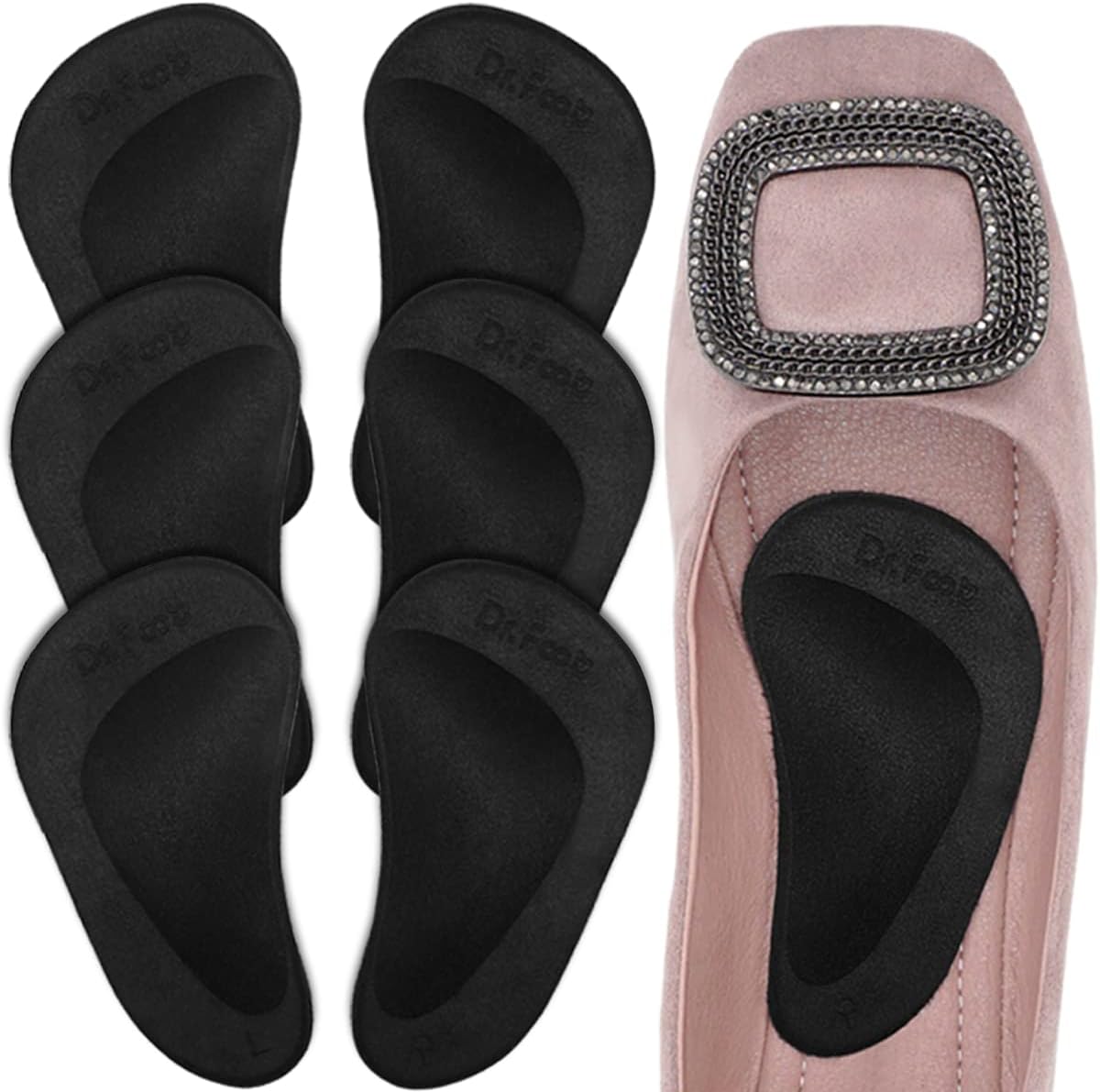 Dr. Foot's Arch Support Shoe Insoles for Flat Feet, Gel Arch Inserts for Plantar Fasciitis, Adhesive Arch Pad for Relieve Pressure and Feet Pain- 3 Pairs (Black, 3 Count (Pack of 1))