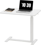 Sweetcrispy Overbed Bedside Table with Wheels, Adjustable Hospital & Home Use Bed Table, Rolling Laptop Table, Mobile Standing Desk, White
