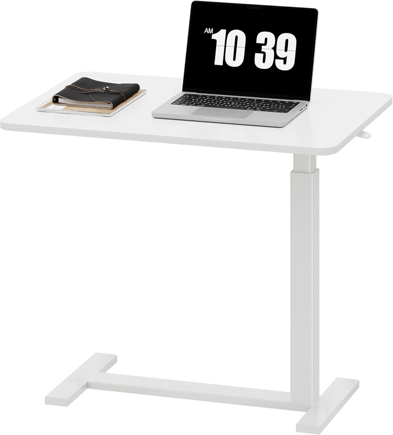 Sweetcrispy Overbed Bedside Table with Wheels, Adjustable Hospital & Home Use Bed Table, Rolling Laptop Table, Mobile Standing Desk, White