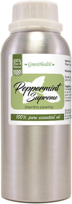 Peppermint Essential Oil – 100% Pure Mentha Piperita – GreenHealth – 8 fl oz (237 ml) Aluminum Bottle with Plug Cap – Aromatherapy, Diffusers, DIY, Candles, Fresh Home Scent
