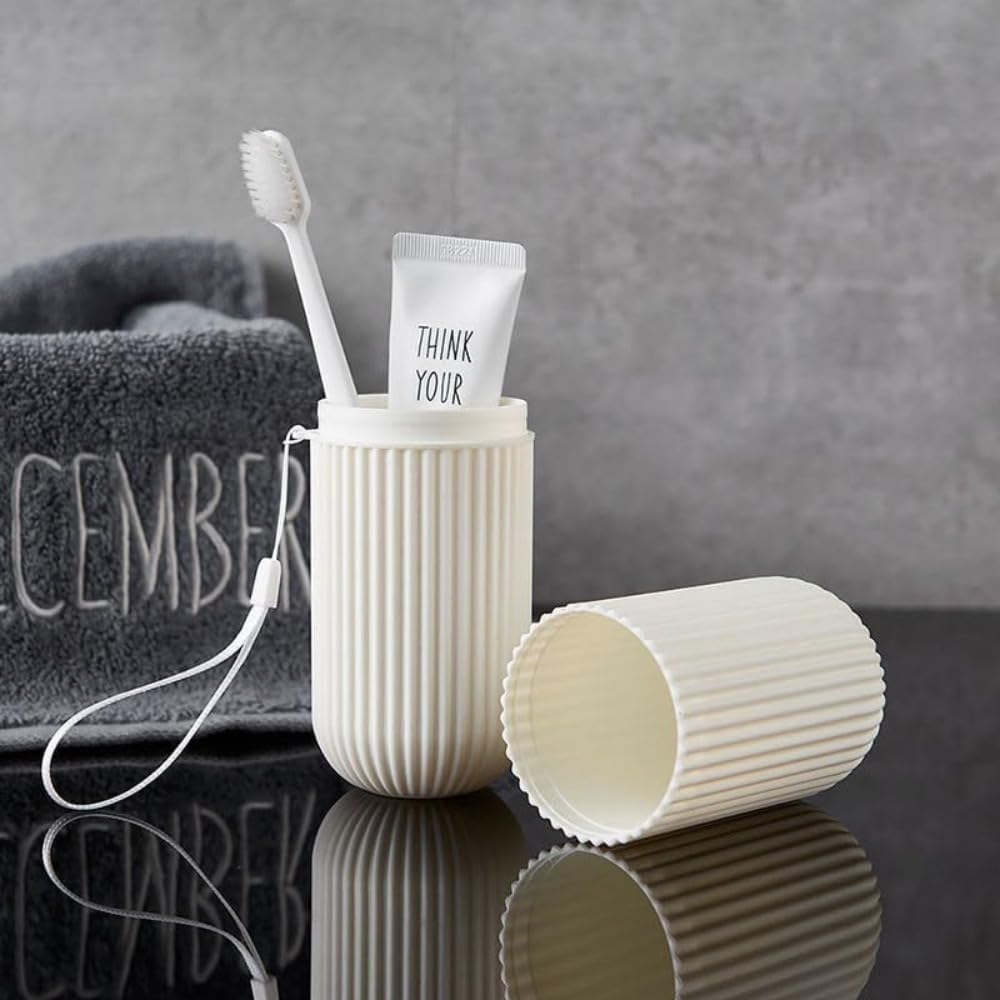 Toothbrush Travel Case Set, Portable Toothbrush Holder Multifunction Travel Cup for Traveling, Camping, Home, School, Business, Bathroom, 1 Pack Beige Toothbrush Container