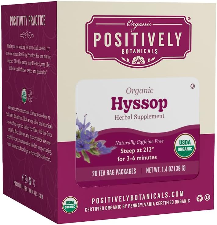 Organic Positively Botanicals Company, Hyssop Herbal Tea Bags, 20 Count