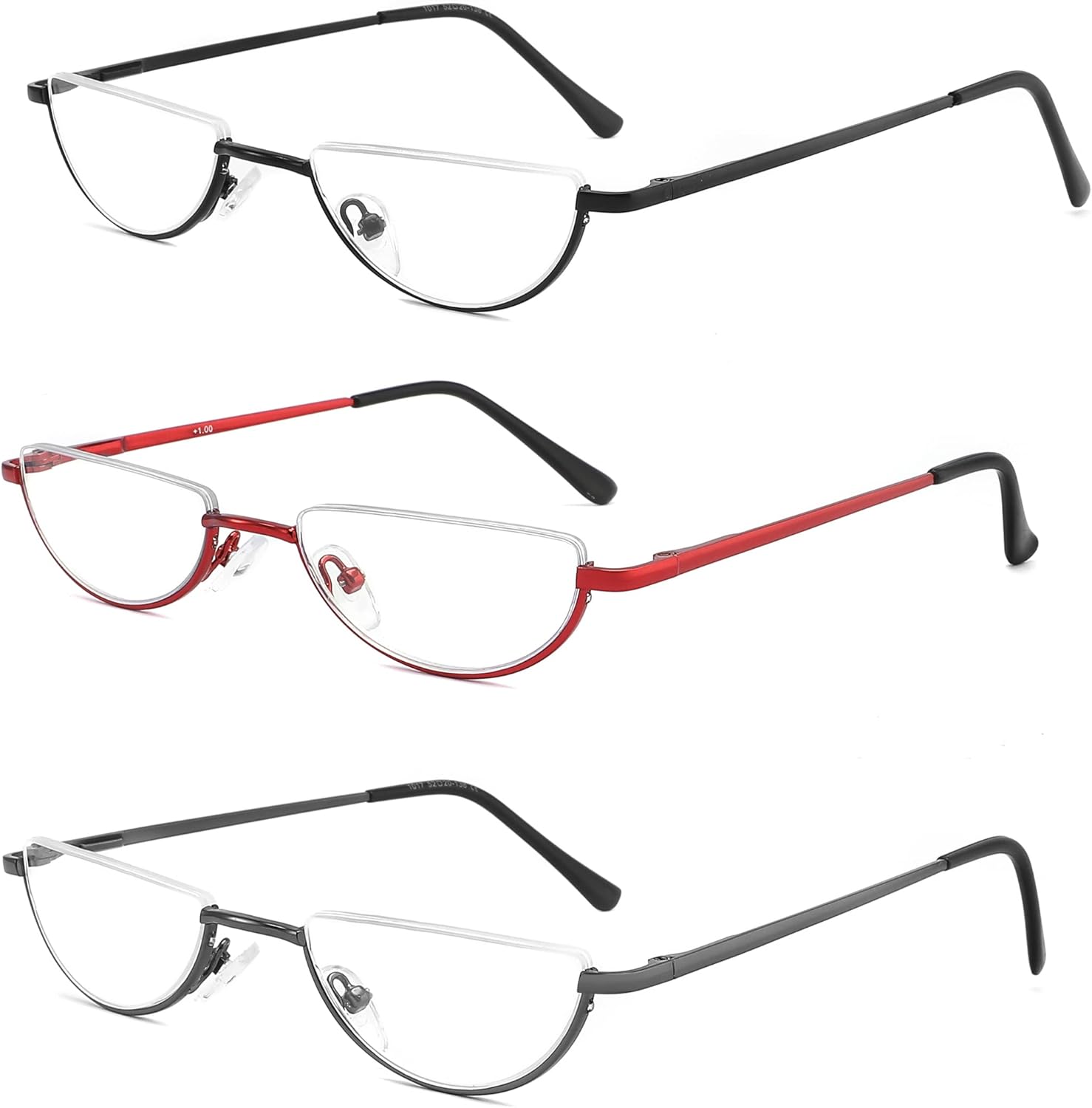 Half Moon Reading Glasses Anti Blue Light UV, Half Frame Semi Lens Slim Spring Hinge Readers with Case for Men Women