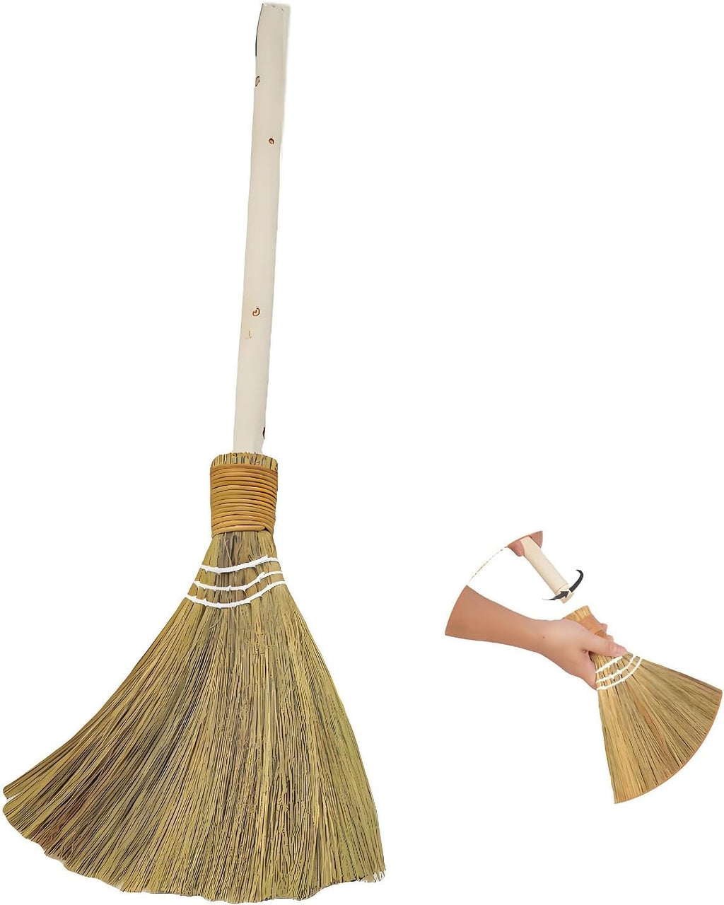 Wedding Broom for Jumping Ceremony，Handmade Natural Whisk Broom with Wooden Handle, for Halloween DIY Decoration, Vietnamese Straw Soft Broom (12.6”Width 28.74” Length)