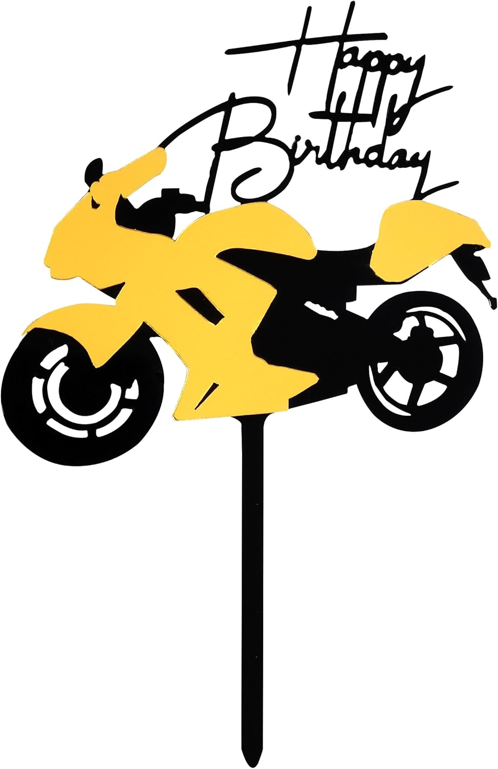 Acrylic Motorcycle Cake Topper Scooter Happy Birthday Cake Decorations for Men and Boys Motorcycle Racing Themed Party Supplies (Gold and Black)