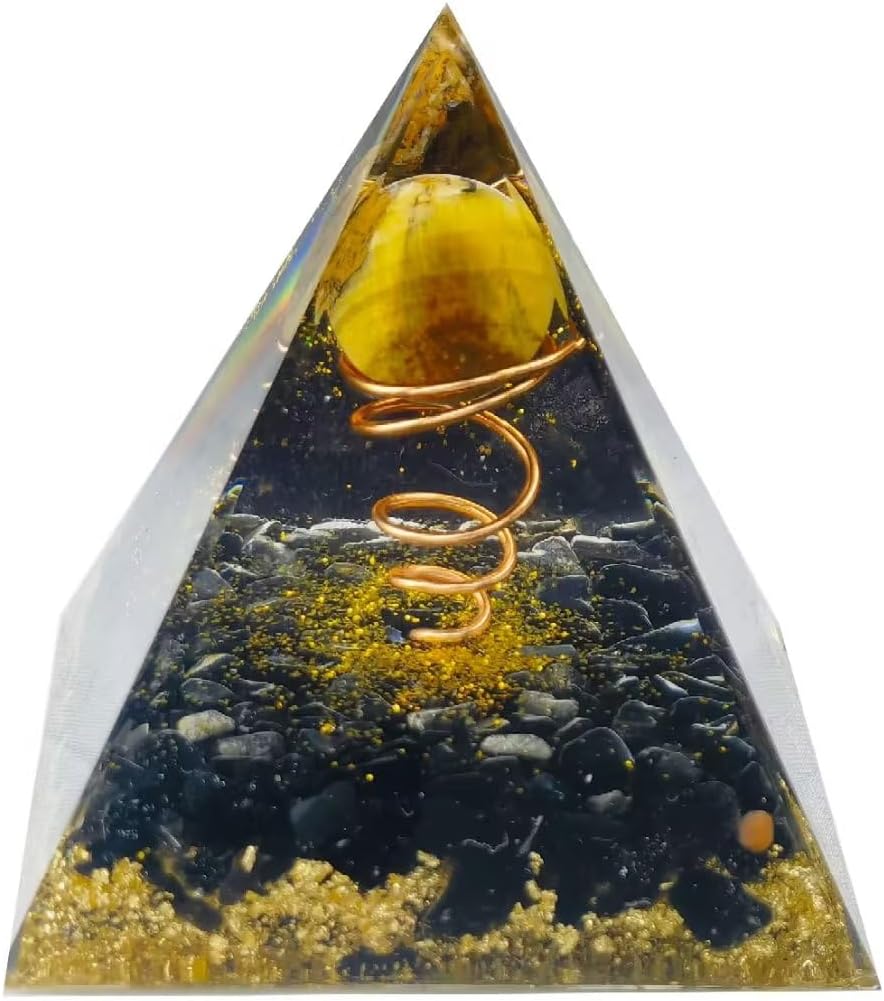 Moonstone Crystal Orgone Pyramid Crystal Energy Tower Nature Strawberry Quartz Reiki Chakra Crushed Stone Flower of Life Crystal Orgonite Pyramid Healing Crystal Gift for Friend