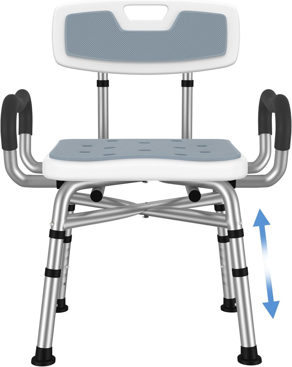 Adjustable Shower Chair with Arms & Back, Stable Heavy Duty 550lbs Safety Bathtub Seat with Non-Slip Feet, Rust-Resistant Aluminum Frame & Tool-Free Assembly for Elderly & Disabled