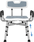 Adjustable Shower Chair with Arms & Back, Stable Heavy Duty 550lbs Safety Bathtub Seat with Non-Slip Feet, Rust-Resistant Aluminum Frame & Tool-Free Assembly for Elderly & Disabled