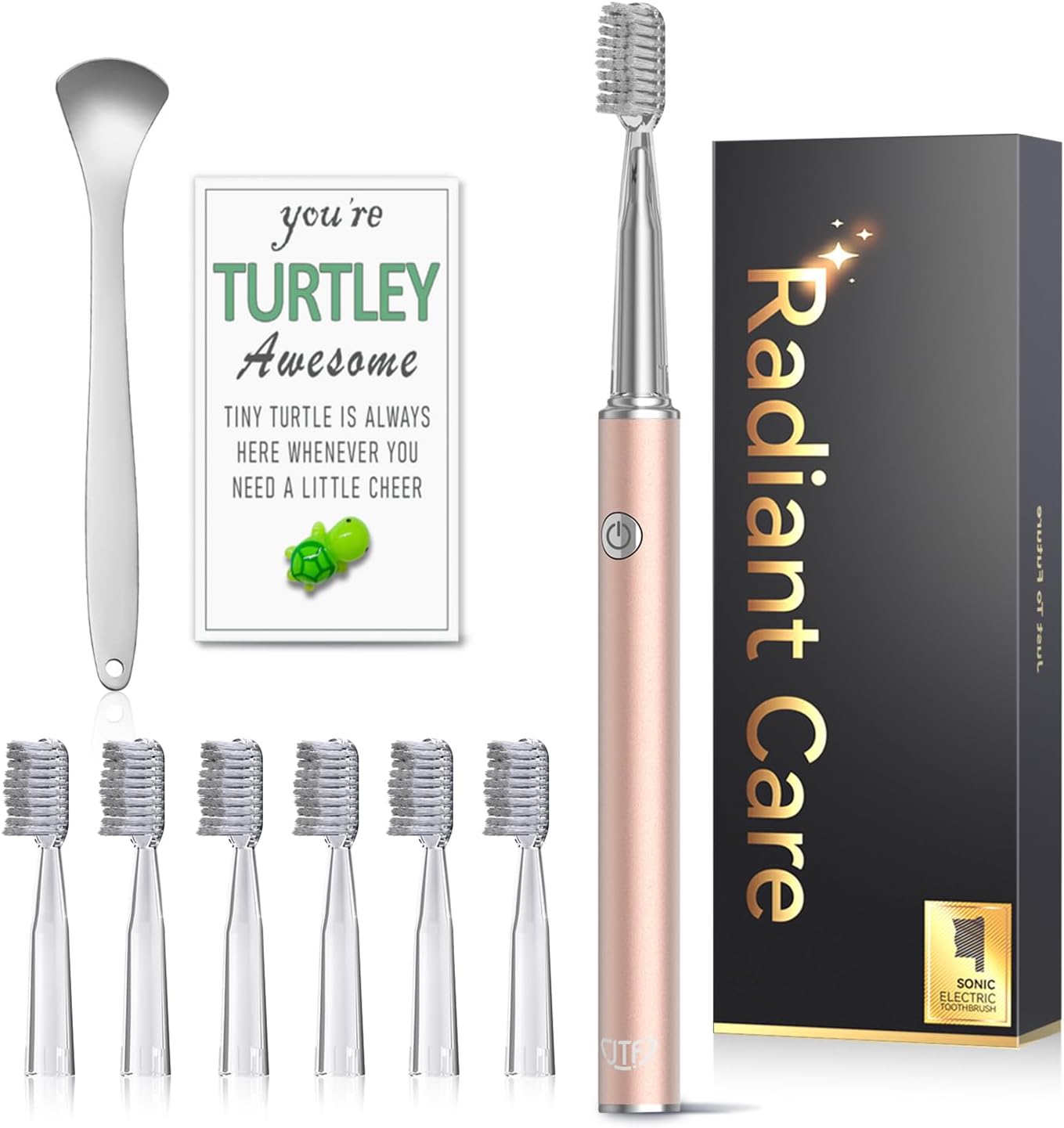 JTF Sonic Electric Toothbrush for Adults: 6 Brush Heads, 3 Brushing Modes, 2-Min Smart Timer, IPX7 Waterproof and Tongue Scraper, Deep Cleaning & Whitening, Rechargeable Toothbrush for Teeth & Braces