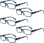Henotin 5-Pack Reading Glasses Blue Light Blocking Anti Eyestrain Computer Reading Glasses for Women and Men Readers (5 Pack blue, 0.50)