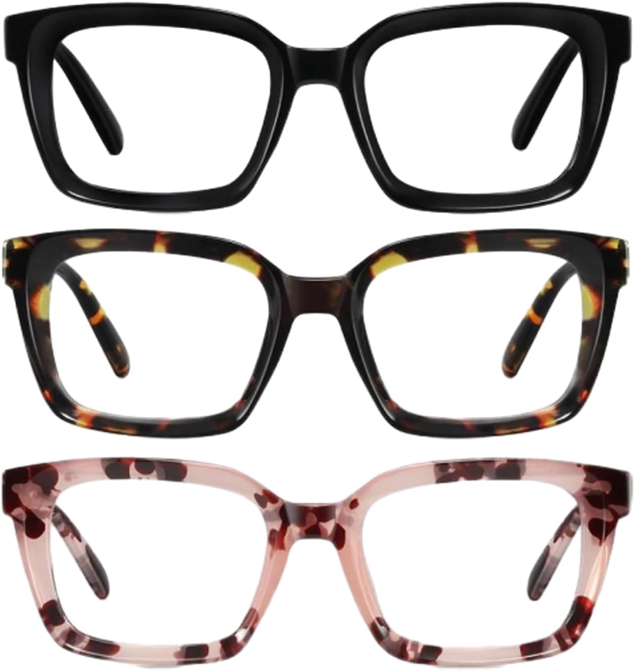 3 Pack Tortoiseshell Reading Glasses, Blue Light Blocking Square Anti Glare Reading Glasses for Women