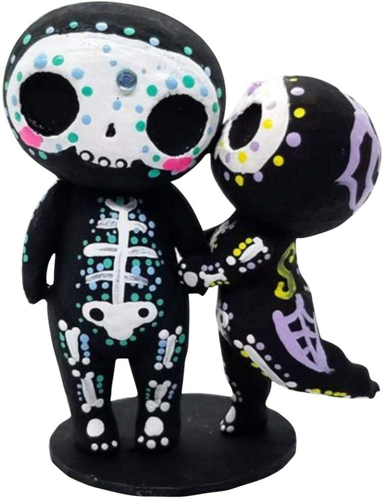 Sugar Skull Couple Figurine Statue Couples Cute Skeleton Mexican Halloween Day of The Dead Figurines Valentine's Day Decor(kiss)