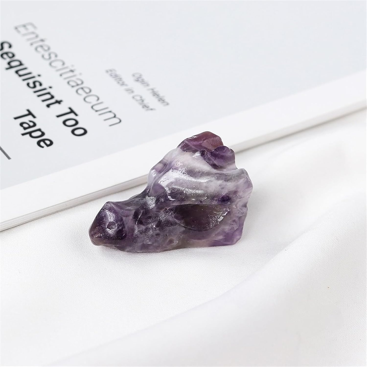 AtkitS Natural Crystal Carving Obsidian Aventurine Quartz Dragon Head Skull Figurine Crafts Gift Home Decor (Color : Amethyst)