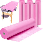 Tudomro 6 Rolls Disposable Non Woven Bed Sheets Massage Table Paper Covers Non Woven Fabric Massage Sheets Waterproof Spa Breathable Bed Cover for Beauty Salon (Pink)