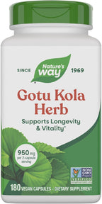 Nature's Way Gotu Kola Herb, Supports Longevity and Vitality*, 950 mg per 2-Capsule Serving, Non-GMO Project Verified, 180 Capsules (Packaging May Vary)