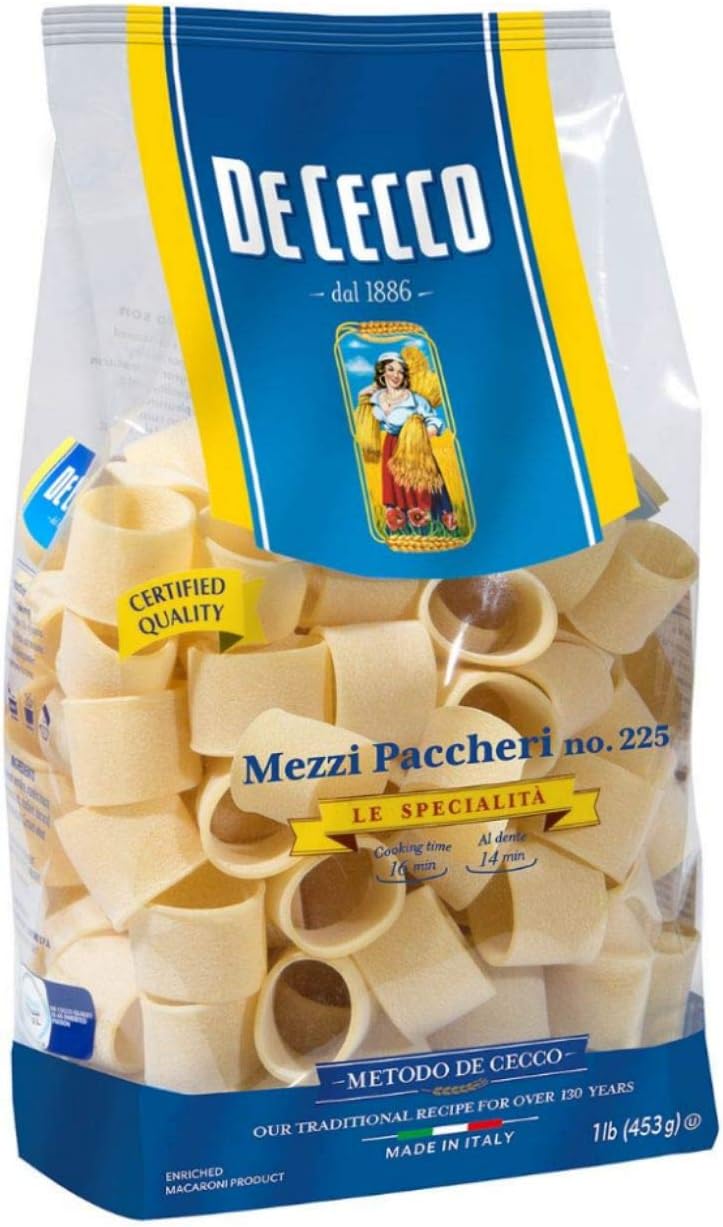 De Cecco Semolina Pasta, Mezzi Paccheri No.225, 1 Pound (Pack of 12)