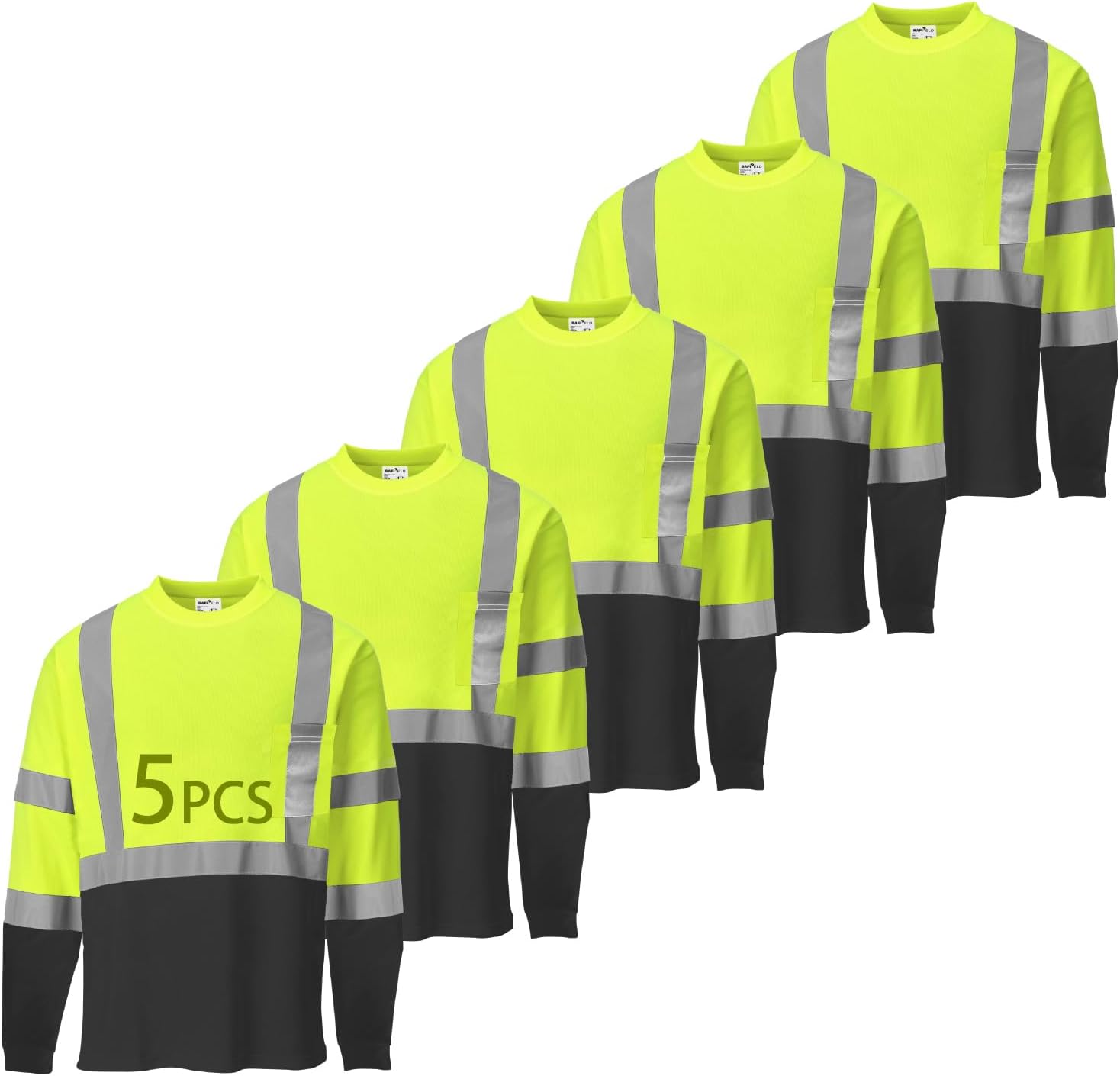 Hi Vis Safety Shirts for Men Reflective,High Visibility Work T-Shirt Short Long Sleeve with Pocket, 3 and 5 Pack