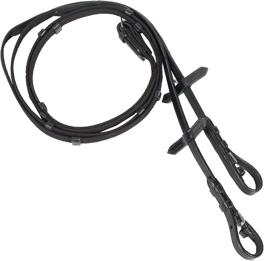 HORZE Slender Grippy Horseback Riding English Web Reins with Hand Stops