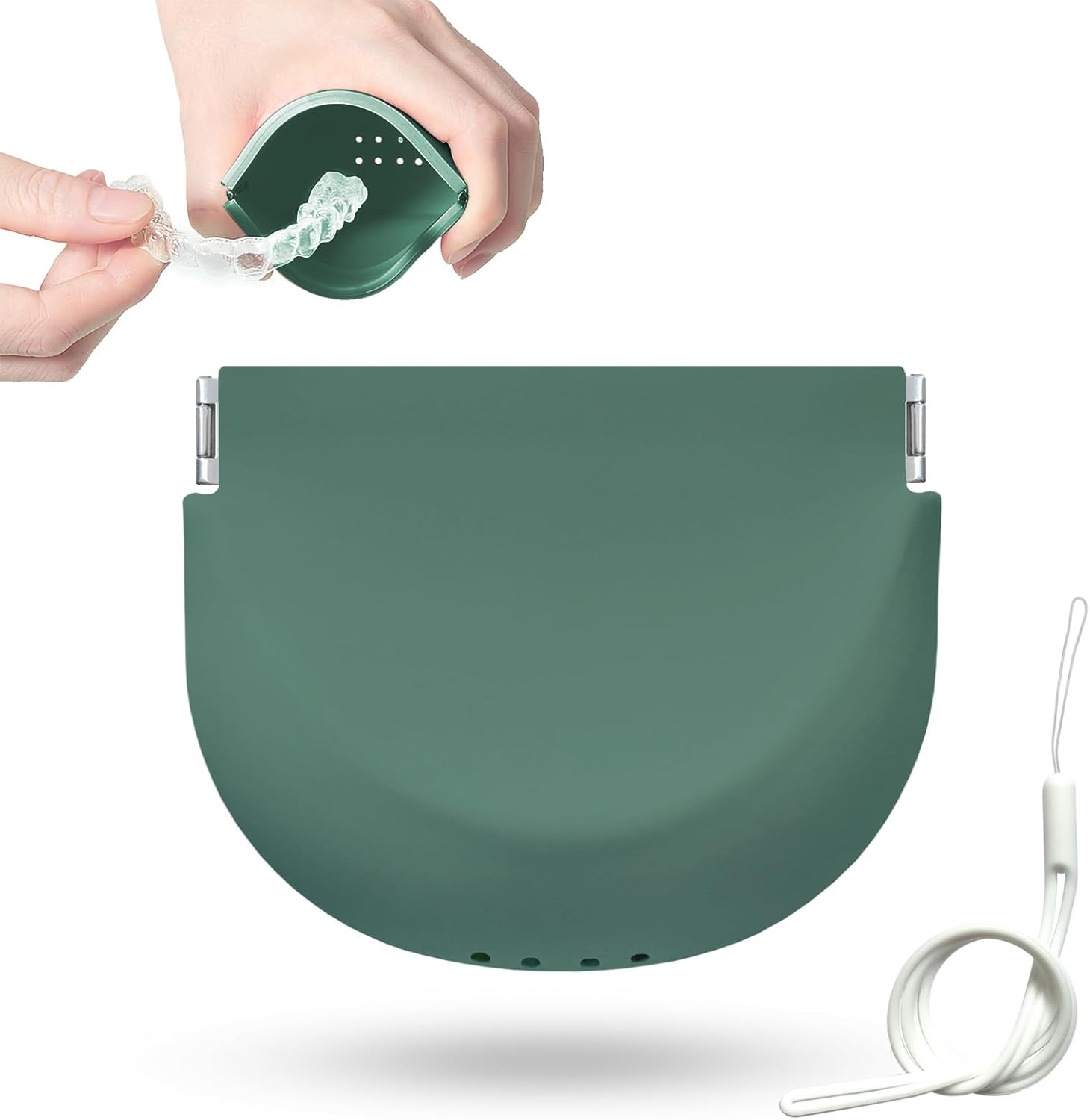 Silicone Retainer Case Soft Upgraded Cute Aligner Slim Partial Denture Container Holder Night Guard Braces with Lanyard for Girl Women Men Travel (Military Green)