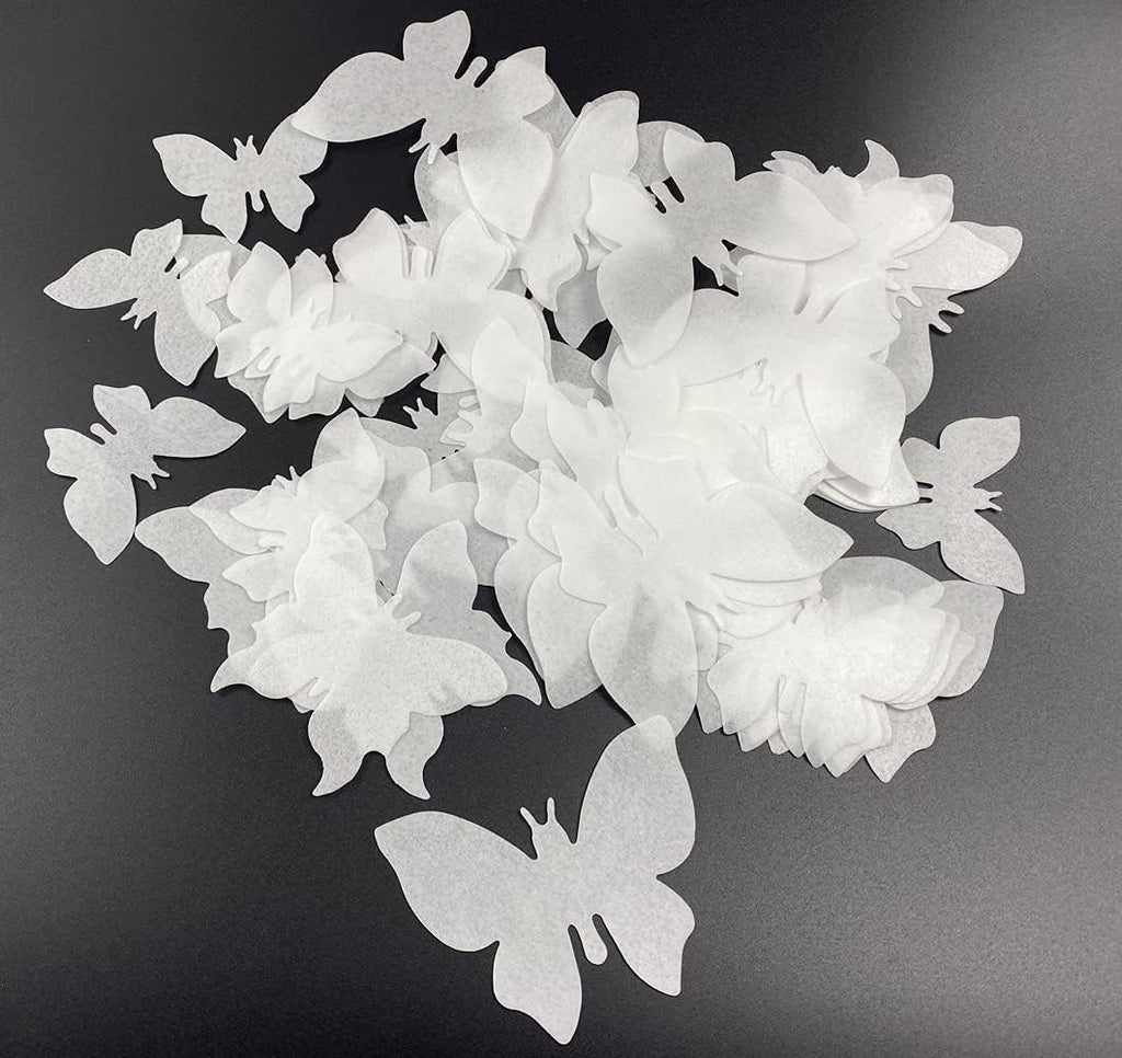 50Pcs Edible Wafer Cupcake Toppers Cake DIY White Blank Butterfly Cake Decoration Birthday Mix Size & White Colour