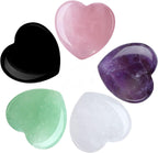YATOJUZI 5PCS Natural Heart Healing Crystals Rose Quartz Amethyst Heart Love Stones Set Bulk Polished Pocket Palm Thumb Gemstones Chakra Reiki Balancing