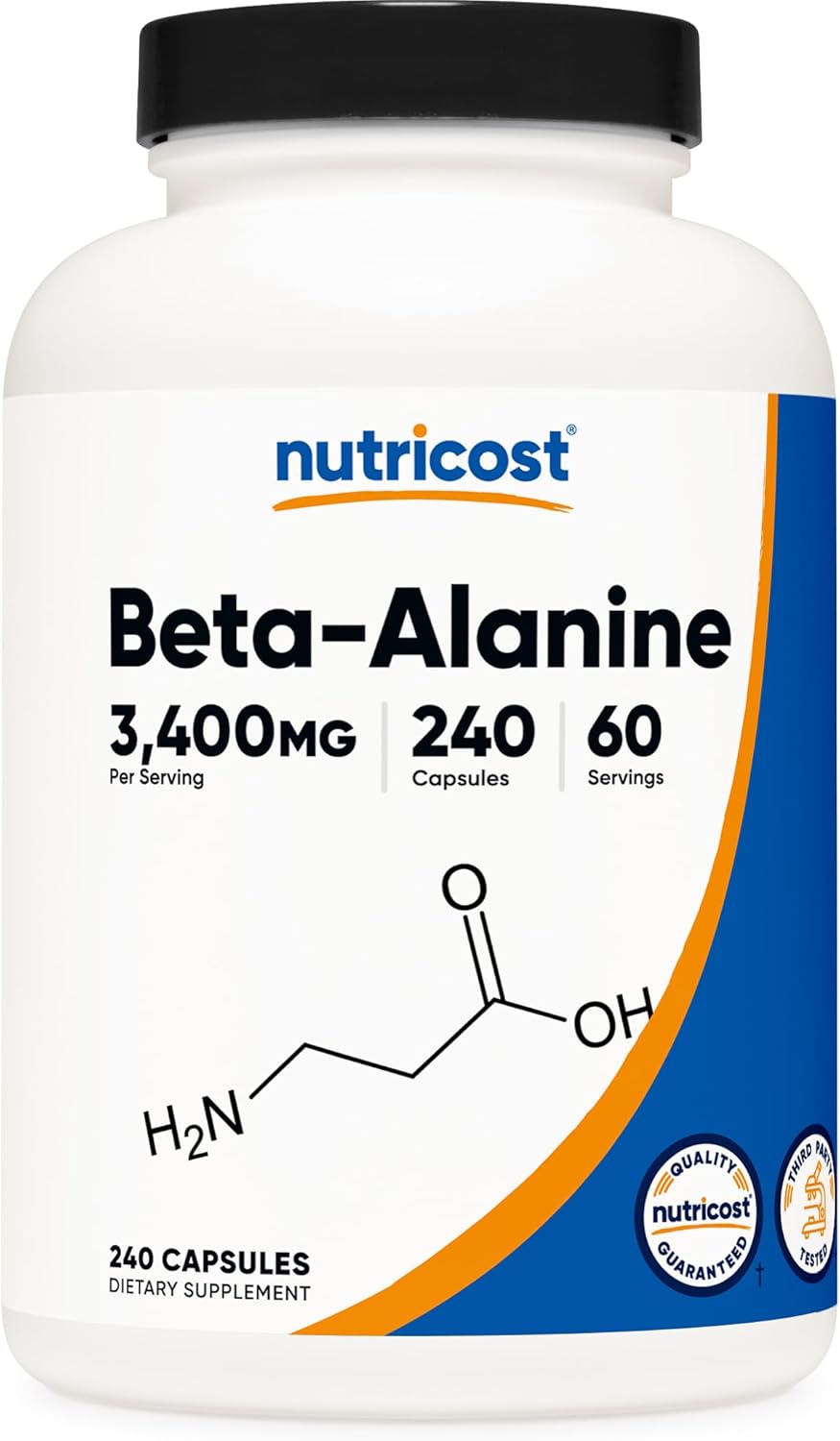Nutricost Beta-Alanine Capsules 3400mg, 240 Capsules (60 Serv) - Potent Beta Alanine, Gluten Free & Non-GMO, 850mg Per Cap