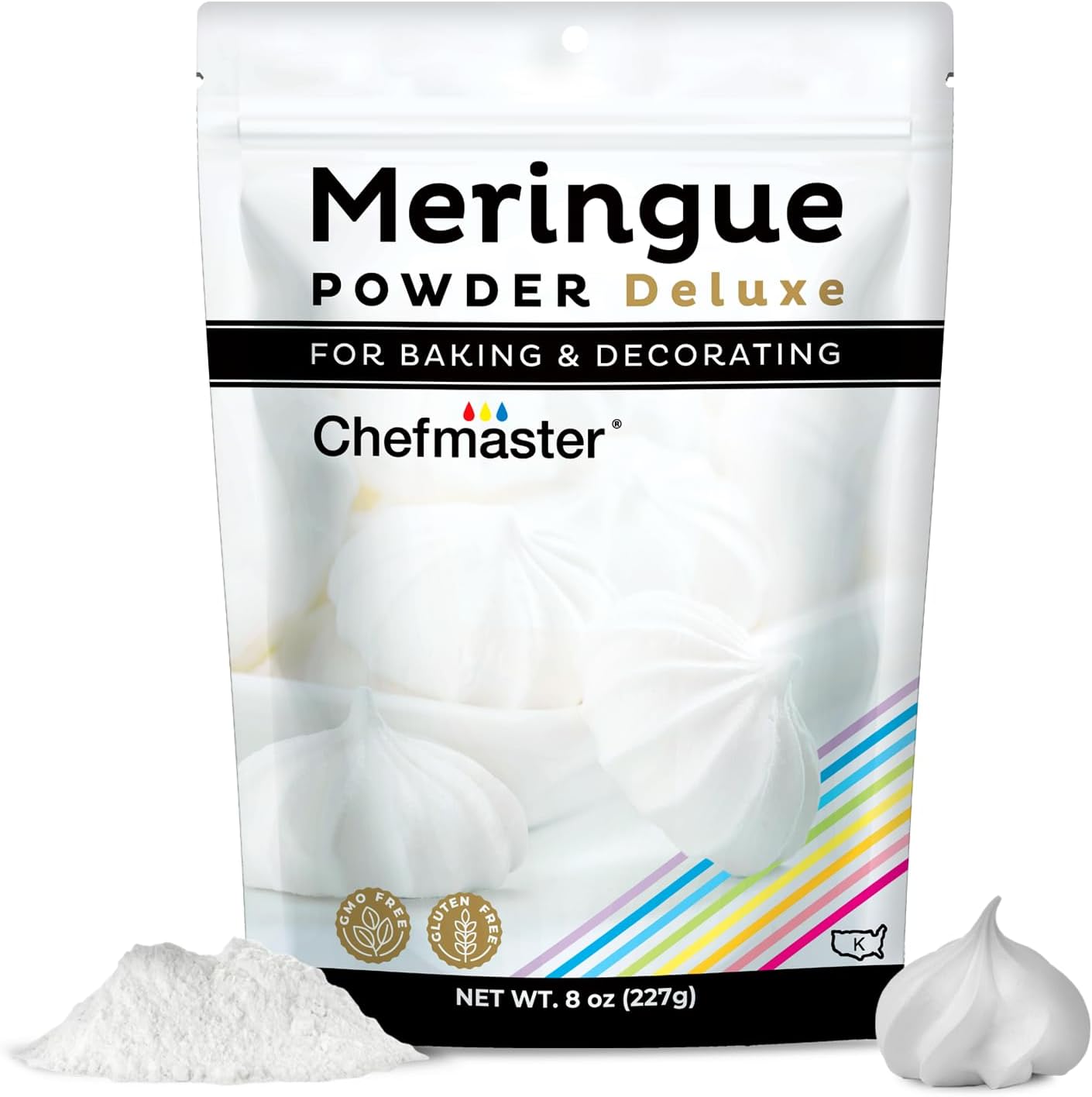 Chefmaster Meringue Powder Deluxe, Professional-Grade Egg White Substitute for Meringue Cookies, Pie Filling, Royal Icing, Non-GMO, Easy-to-Use, Made in USA, 8 oz