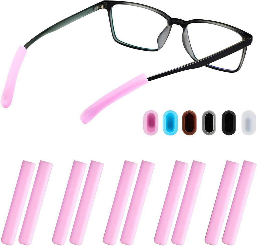 Glasses Ear Cushion, Non Slip Soft Silicone Eyeglass Ear Cushions, Anti-Slip Comfort Eyeglasses Temple Tips Sleeve Retainer, Comfort Eye Glass Ear Grips, Glasses Accessories (5 Pink Pairs)