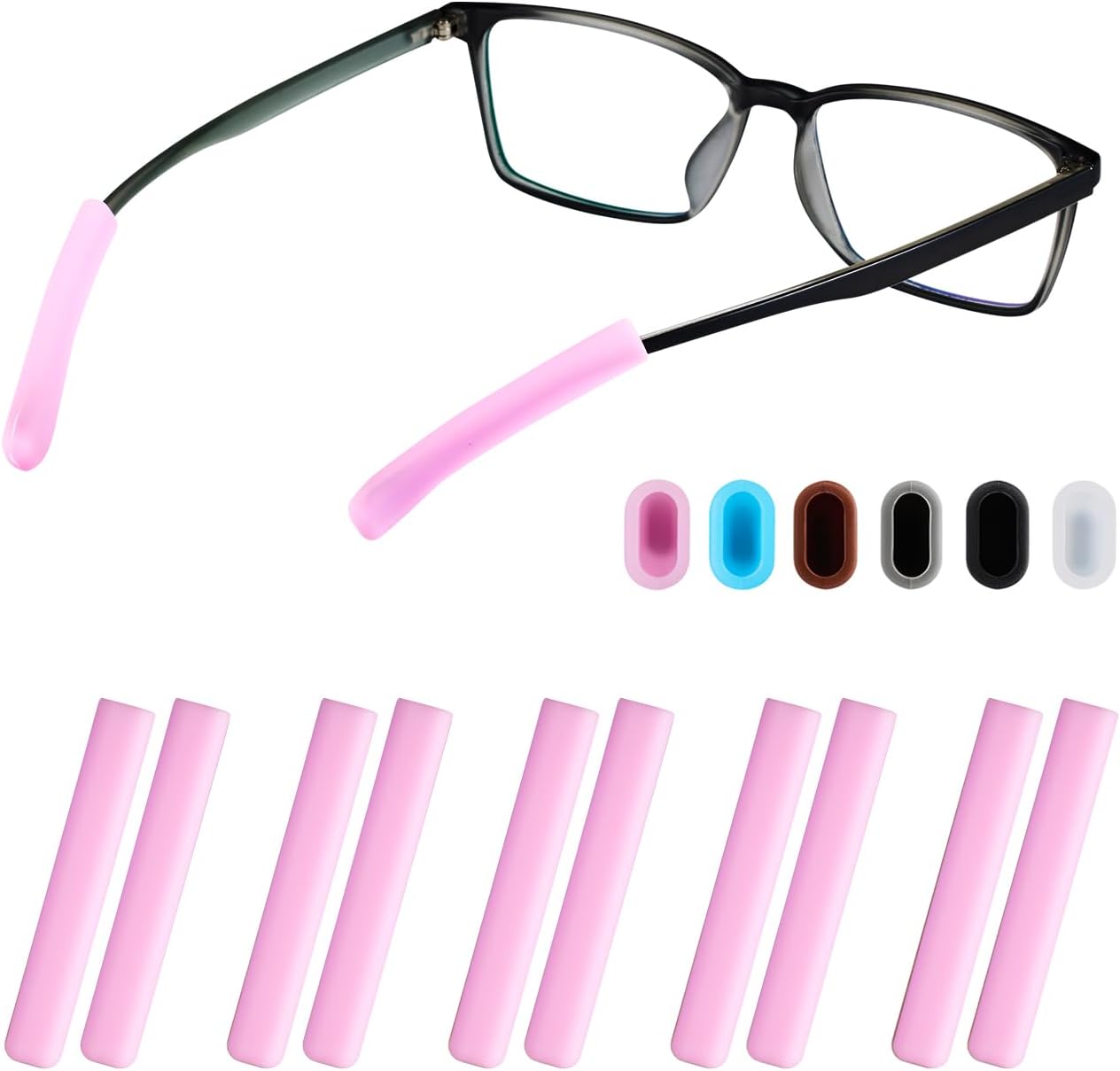 Glasses Ear Cushion, Non Slip Soft Silicone Eyeglass Ear Cushions, Anti-Slip Comfort Eyeglasses Temple Tips Sleeve Retainer, Comfort Eye Glass Ear Grips, Glasses Accessories (5 Pink Pairs)