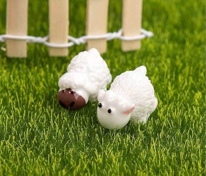 40Pcs White Miniature Sheep Figurines Mini Herd of Sheeps Figure Cake Toppers Moss Landscape Decoration DIY Terrarium Crafts Ornament，Cake and Cupcake Toppers Cake and Cupcake Toppers