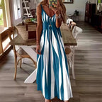Women's Striped Maxi Dress Sleeveless Bohemian Style Casual Color Block Summer Dress Geometric Pattern Long Dresses