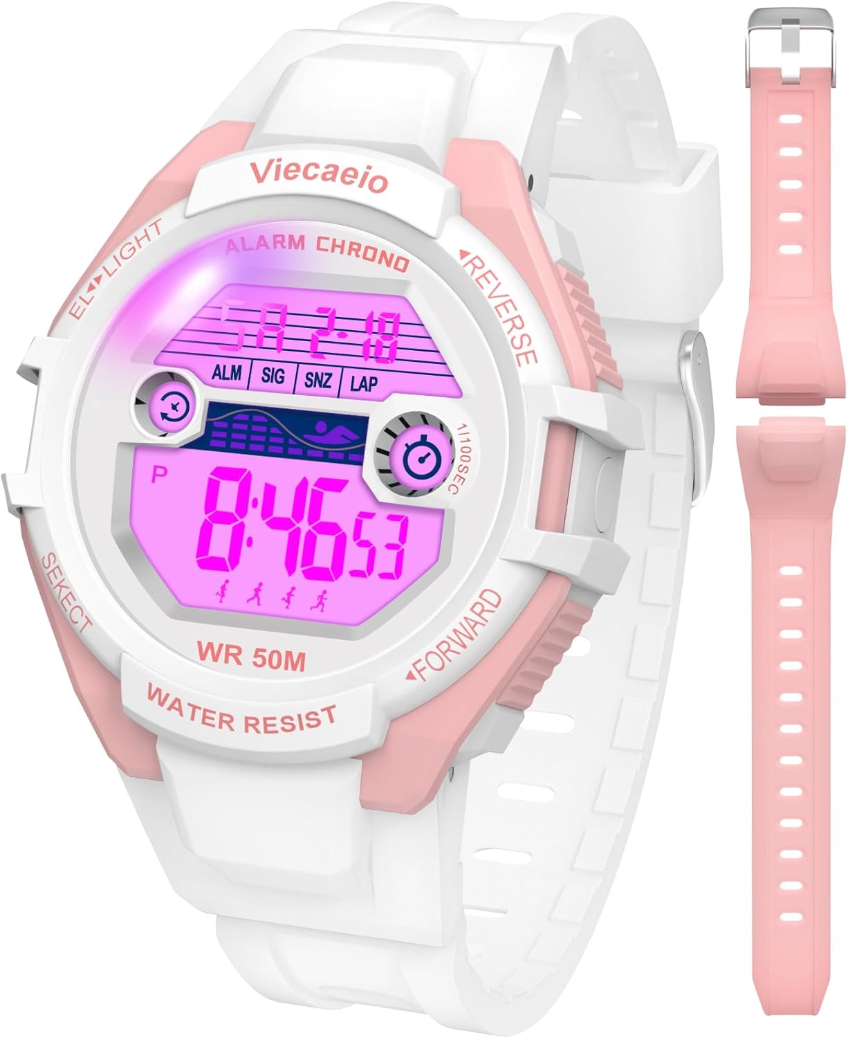 Kids Digital Watch for Boys Girls,2 Interchangeable Silicone Straps, 50M Waterproof & Shockproof Sports Watch with 7-Color LED Backlight, Alarm, Stopwatch, Calendar (Ages 5-18)