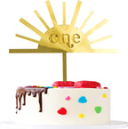 Sun One 1st Birthday Cake Topper - Gold Glitter Acrylic Cake Decor for Baby Showers, Gender Reveals & Photo Booth Props