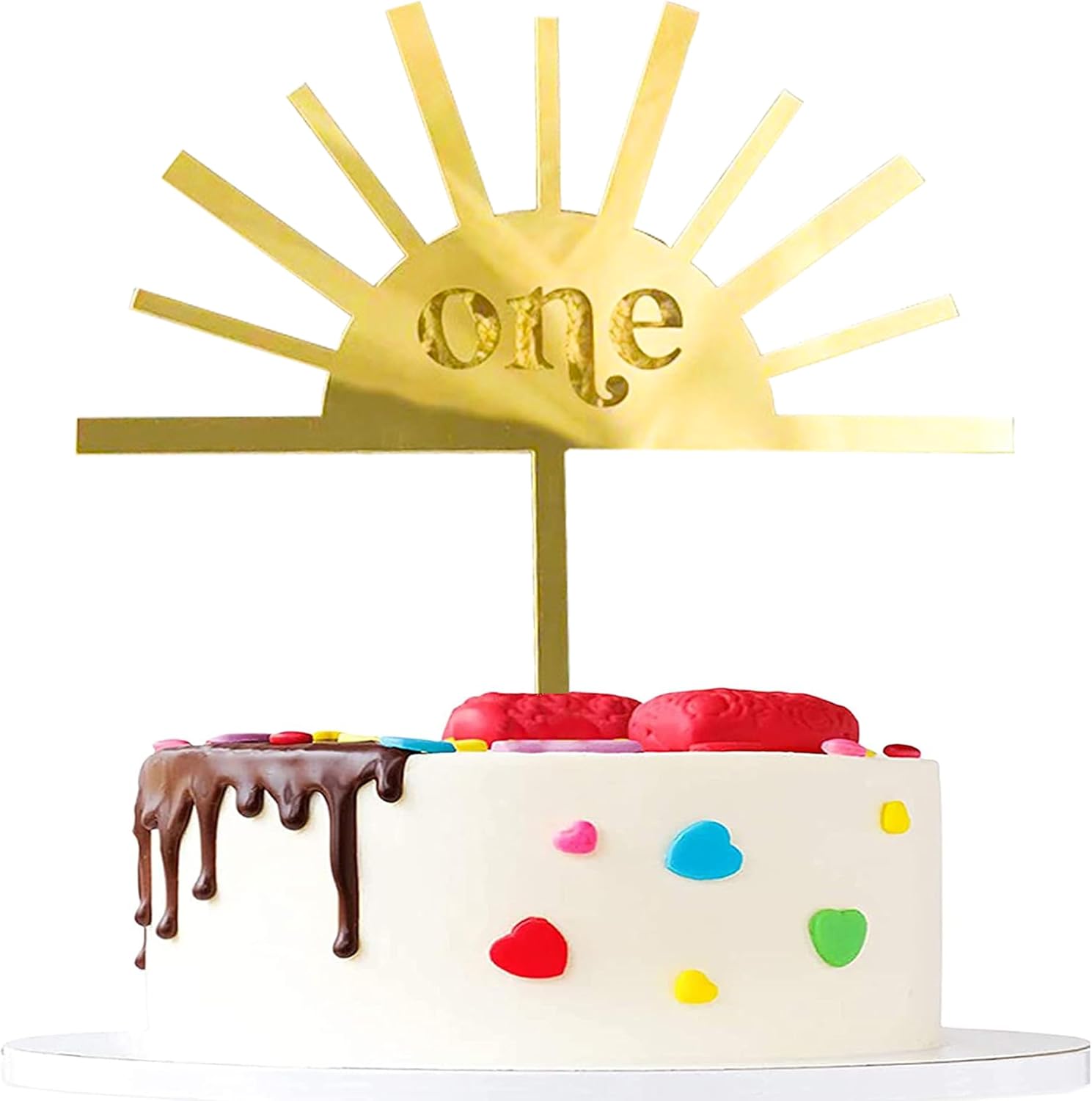 Sun One 1st Birthday Cake Topper - Gold Glitter Acrylic Cake Decor for Baby Showers, Gender Reveals & Photo Booth Props