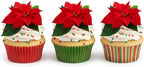 24 X PRE-CUT FLAT CHRISTMAS POINSETTIA FLOWER RICE/WAFER PAPER EDIBLE CUPCAKE TOPPERS PARTY DECORATION