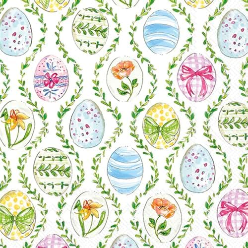 IHR Ideal Home Range Party Napkins Disposable 3-Ply Paper Lunch Napkin Pack, 6.5" x 6.5", Easter Bunny Eggs, 20-Count