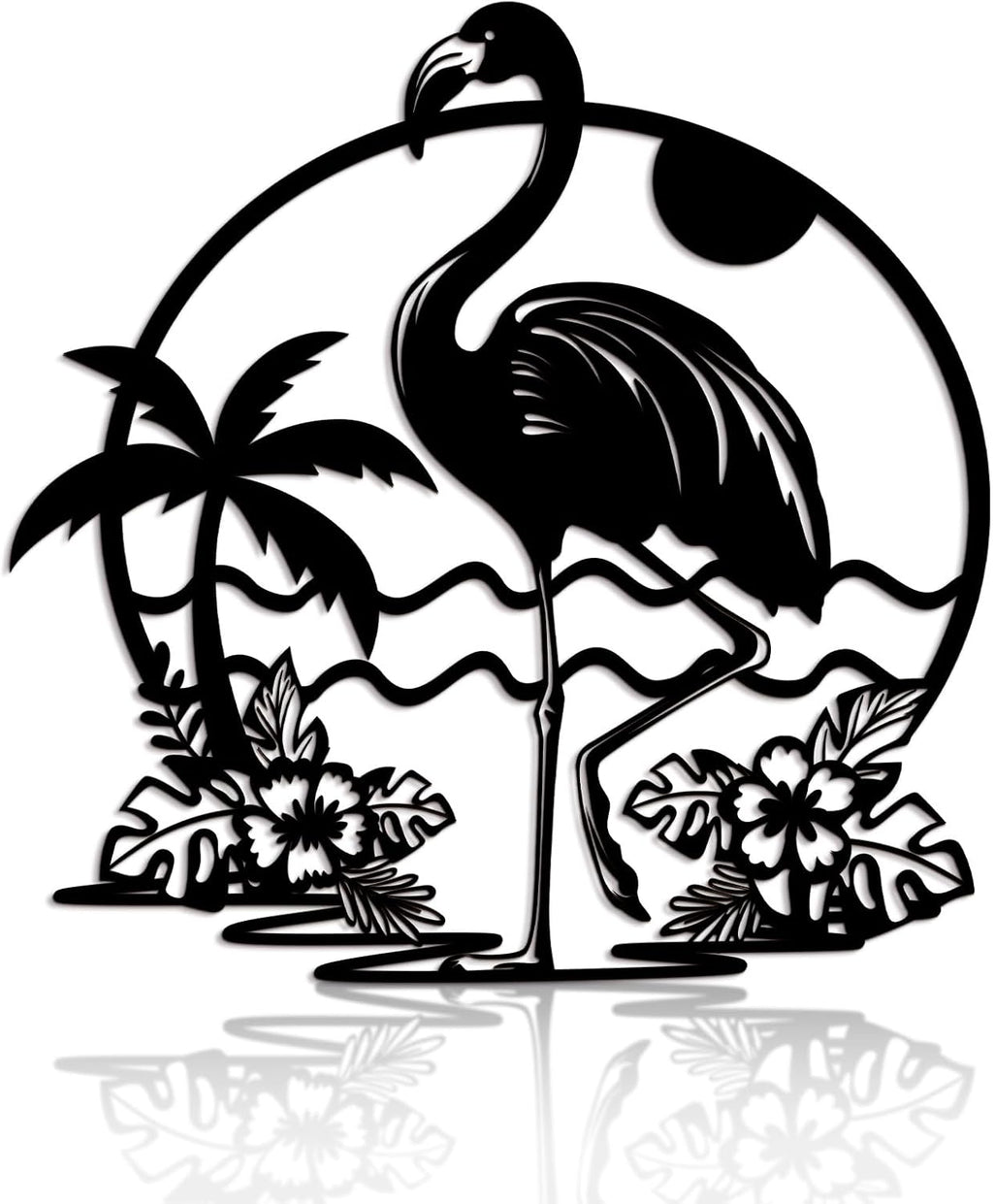 Flamingo Palm Tree Metal Wall Art, Rustic Wall Decor Indoor Pink Flamingo Sign Wall Plaque Artwork, Tropical Theme Bird Wall Decor for Bathroom Home Room Housewarming Gift Black