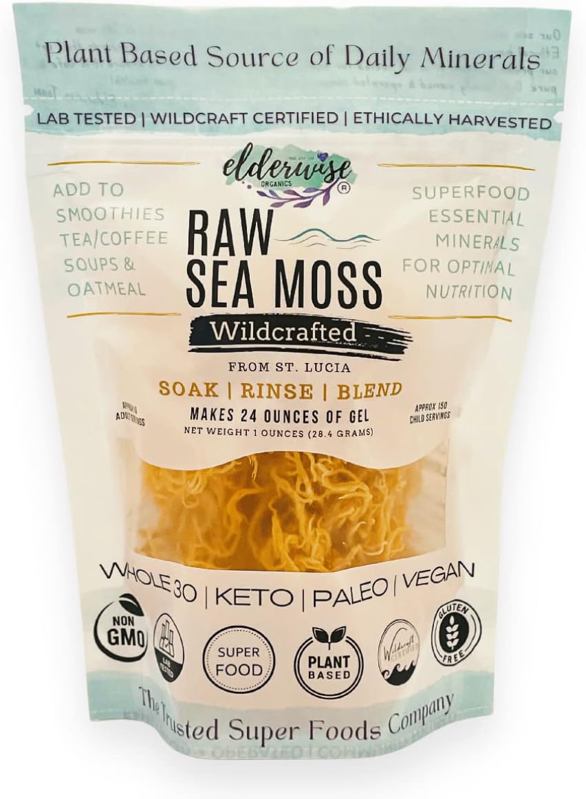 Elderwise Raw Sea Moss | Seamoss Makes 24oz of Gel | Wildcrafted Golden Sea moss | Raw | Sundried | Mineral and Vitamin Rich | Golden
