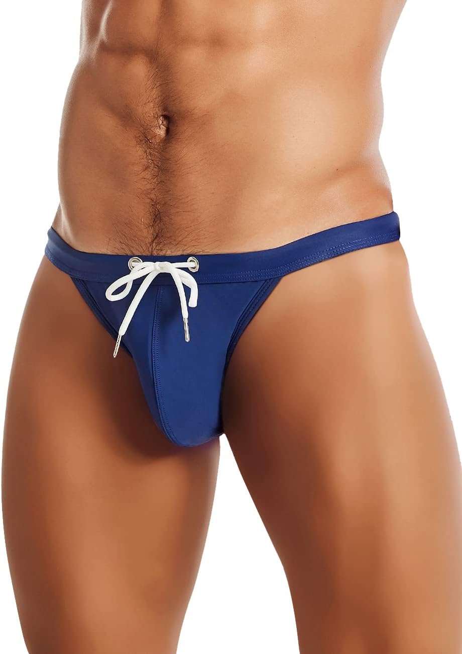 MIZOK Men's Sexy Low Rise Swimsuits Bikini Swimming Briefs Swimwear with Adjustable Drawstring