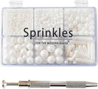 Kasvan White Mix Sugar Sprinkles - Edible Candy Pearls with 4-Claw Sprinkle Pen,118g/4.16 Oz, Gift Box Pack, Baking Cake Decorations, Ice Cream Toppings and Cookie Decorating, Wedding Party Chirstmas Supplies