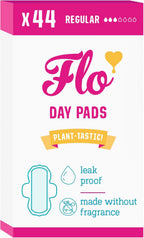 Flo - Day Menstrual Pads (44 Pack) - Organic Bamboo Period Pads for Women - Regular Flow - Leak Locking - Winged, Ultra-Thin - Absorbent, Soft & Breathable - Plant Based – Vegan, Cruelty Free