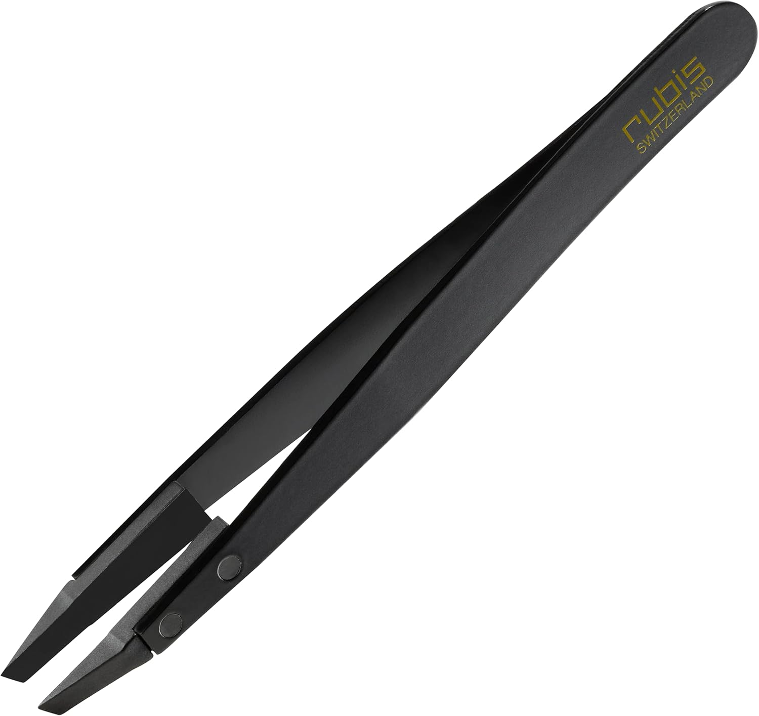 Rubis Classic Techno Stainless Steel Tweezers for Precise Eyebrows and Hair Removal Slanted Polymer Tips, 1KS104, Black,Rubis Switzerland Swiss Made World Renowned Precision