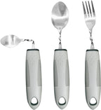 Adaptive Utensils for Elderly, Hand Tremors, Parkinsons & Handicapped | 3 Pack | Non-Slip Easy Grip Handles Right Handed Curved Spoon and Fork Set | Lightweight | Stainless Steel | Eat Independently