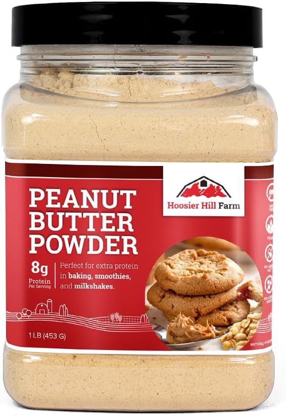 Hoosier Hill Farm Peanut Butter Powder, 1LB (Pack of 1), No Additives, 100% Peanut Powder, 8g of Protein per serving