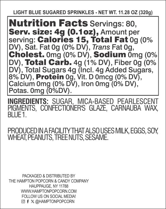 Blue Sanding Sugar Light Blue Sprinkles 11.28 oz, Blue Sugar Sprinkles, Blue Sanding Sugar For Cookie Decorating, Blue Sanding Sugar For Baking, The Hampton Candy Company