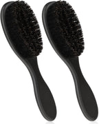 2 Pcs Hair Brush, Barber Brush, Slick Back Brushes Beard Fade Styling Comb Kit with Soft Bristles, Neck Duster Cleaning Brushes for Men, Cutting Shaving Accessories Grooming Tools with Handle (Black)