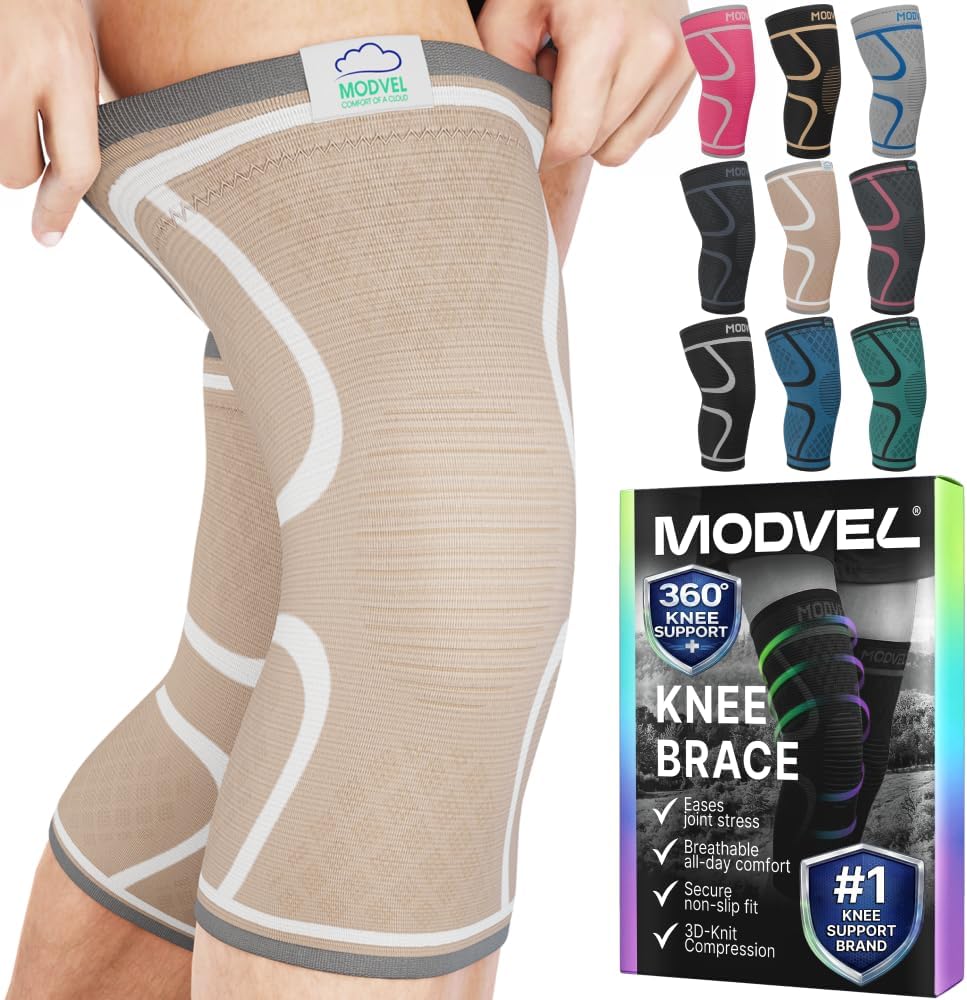 Modvel 2 Pack Knee Brace for Women & Men - Workout Knees Compression Sleeve for Knee Pain Relief Joint Support for ACL, Arthritis, Meniscus Tear Knees Brace for Sports, Rodilleras para Gym Fitness