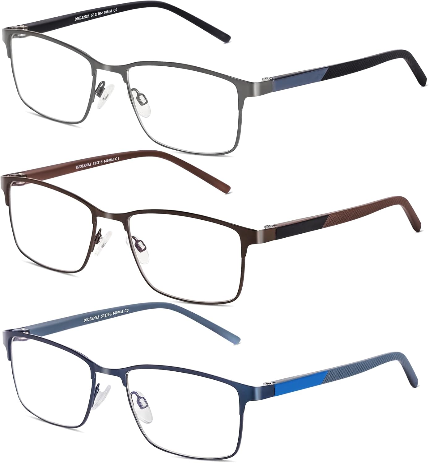 3 Pack Reading Glasses Men, Blue Light Blocking Reading Glasses 1.75, Anti Eyestrain/Glare/UV, Metal Frame Spring Hinge Computer Readers with Pouches (1.75+)